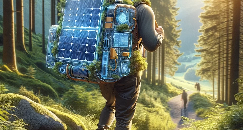 Man carrying portable solar panels on his back