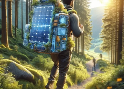 Man carrying portable solar panels on his back